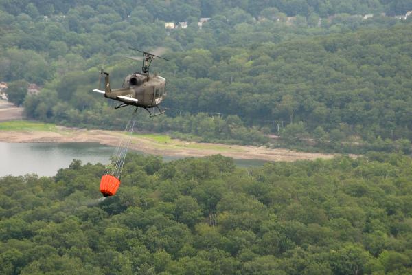 NJFFS Helicopter over the Wanaque Reservoir. Photo by James Lisa.